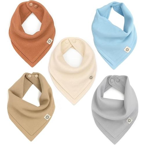 Kishu Baby Indi Organic Baby Bandana Bibs – Fairtrade 4-Way Reversible Drool Bibs for Boys & Girls – Unisex (Set of 5)