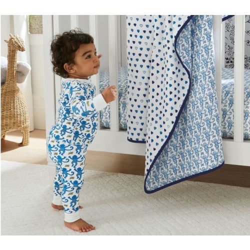 Roller Rabbit Oversized Organic Muslin Baby Blanket - Blue
