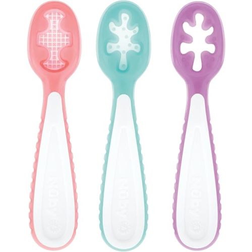 Nuby Baby's First Spoons Set - (3-Pack) Feeding Utensils for Babies - 6+ Months - Pink/Aqua/Purple