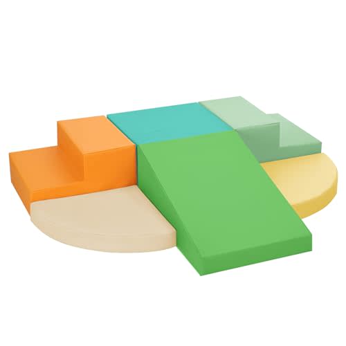 TODIBY 6-Piece Soft PU Leather Toddlers Climbing Toys, Baby Foam Climbing Blocks for Toddlers 3, Indoor Climb and Crawl Activity Play Set, Foam Play Gym Climbing Structures (Orange and Green)