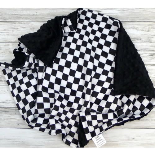 Personalized Baby Blanket - Racing Flag Baby Blanket - Race Flag - Black and White Baby Blanket - Baby Blanket - Monochrome - Minky Blanket
