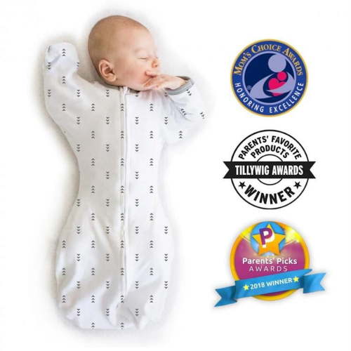 SwaddleDesigns Transitional Swaddle Sack with Arms Up Half-Length Sleeves and Mitten Cuffs, Better Sleep for Baby Boy & Baby Girl, Tiny Arrows, Medium, 3-6 Mo, 14-21 lbs