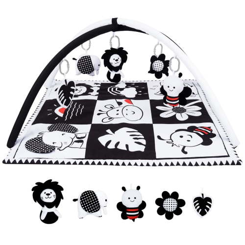 Baby Play Activity Gym Tummy Time Mat for Infant,Baby Gyms & Playmats for Babies 0 to 3 6 9 12 Months with 5 Toys for Early Sensory Exploration and Motor Skill Development