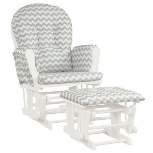 Costway Baby Nursery Relax Rocker Rocking Chair Glider & Ottoman Set W/cushion Grey+white
