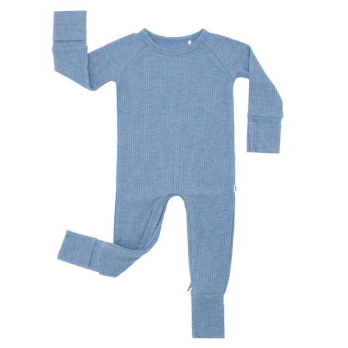 Heather Blue Ribbed Crescent Zippy - Little Sleepies