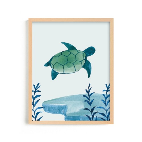 Minted® Ocean Friends Turtle Wall Art, 11x14, Natural Frame by Teju Reval | Pottery Barn Kids