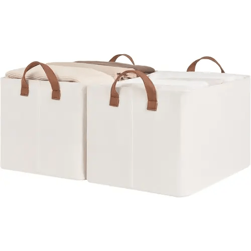 StorageWorks Storage Bins, Shelves Baskets for Organizing, Large Fabric Closet Organizers with Handles, Metal Frame, Natural Color, 2-Pack