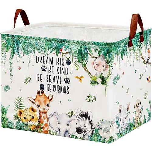 Jungle Nursery Decor Basket 36L Woodland Forest Animal Baby Gift Basket Safari Giraffe Lion Elephant Nursery Hamper Kid Monkey Rhino Storage Toy Bin Hippo Meerkat Clothes Book Toy Organizer Box