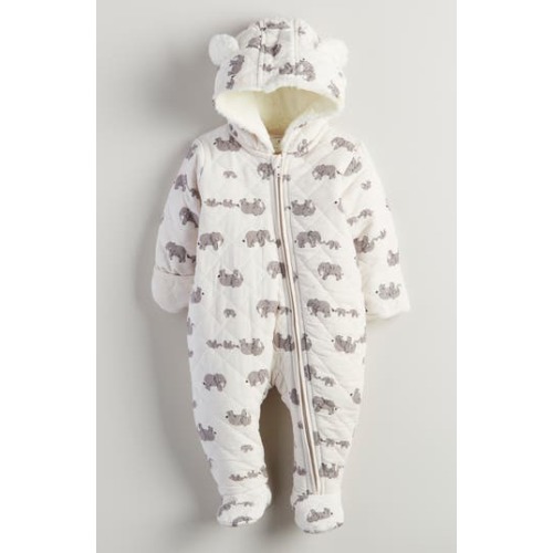 Ear Appliqué Quilted Faux Fur Lined Hooded Bunting, 3M