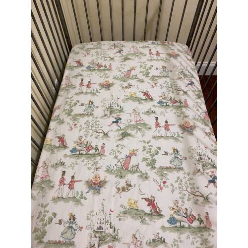 Nursery Rhyme Toile Crib Sheet, Mini Crib Sheet, Neutral Crib Bedding