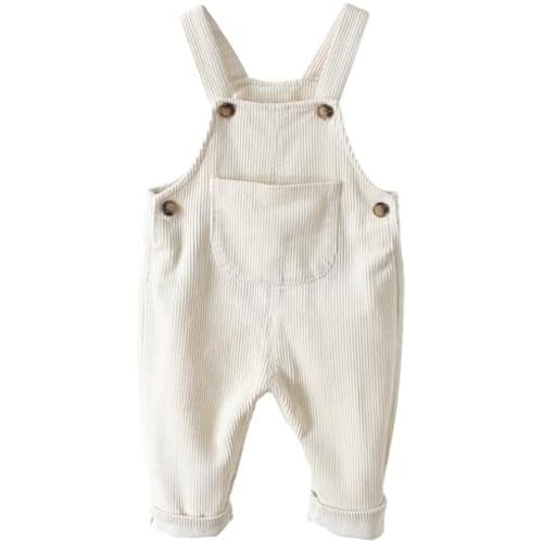 SEAUR Baby Boy Girl Corduroy Bib Overalls Cotton Button Suspender Overalls Plain Romper Loose Jumpsuit