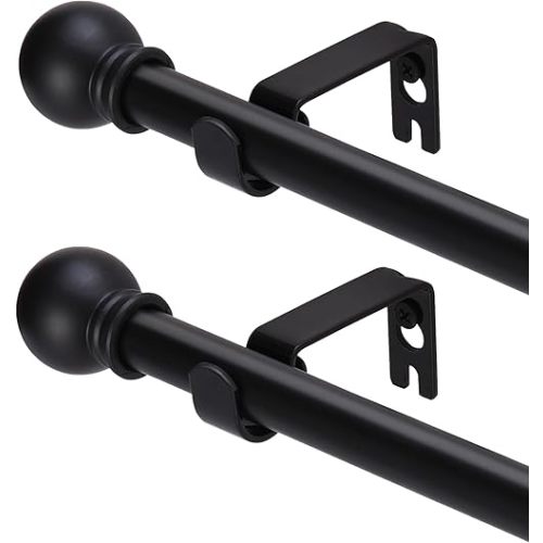 2 Pack Black Curtain Rods for windows 32 to 62 inch, 5/8 inch Splicing Heavy Duty Metal Curtain Rod Set with Brackets