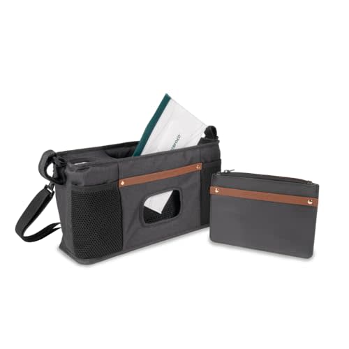 WONDERFOLD Parent Console Stroller Organizer with Insulated Cup Holders, Hook and Loop Closure Handle Attachment, 2 Storage Pockets, and Removable Shoulder Strap for Easy Transport