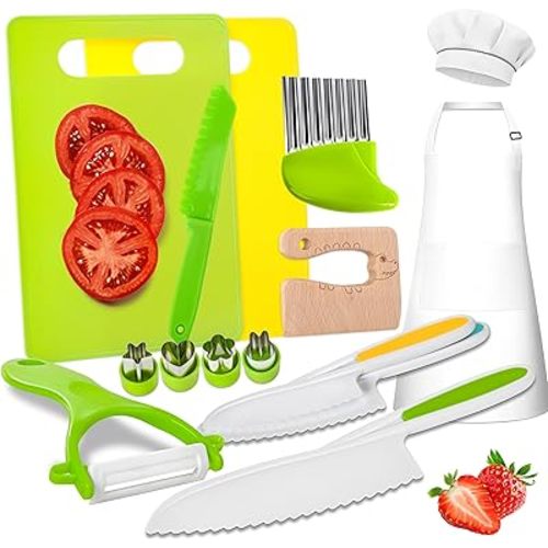 Kids Knife Set for Real Cooking 15 Pieces Montessori Kitchen Toys for Toddlers Children Safe Knives Cooking Cutting Sets Kids Cooking Set Real for Kids Toddler Toys