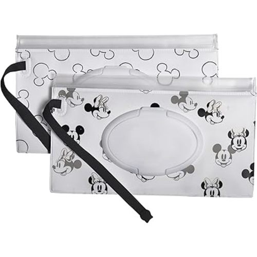 Disney Baby by J.L. Childress Reusable Wet Wipes Case, 2-Pack - Refillable Wipes Holder - Disney World Travel Essential - Includes Wrist Strap - Mickey and Minnie Mouse