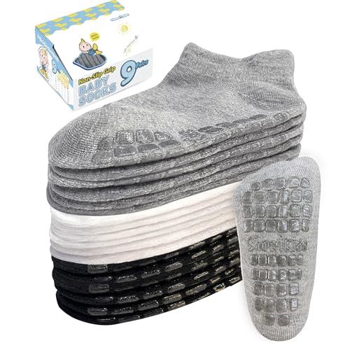 Non-Slip Toddler Ankle Socks - Safety Grips, Breathable Cotton, for Ages 0-7 Baby Girls & Boys, 9 Pairs