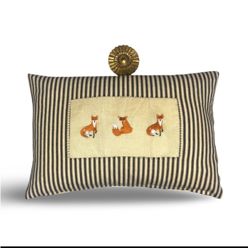 Woodland fox and stripe kidney pillow in