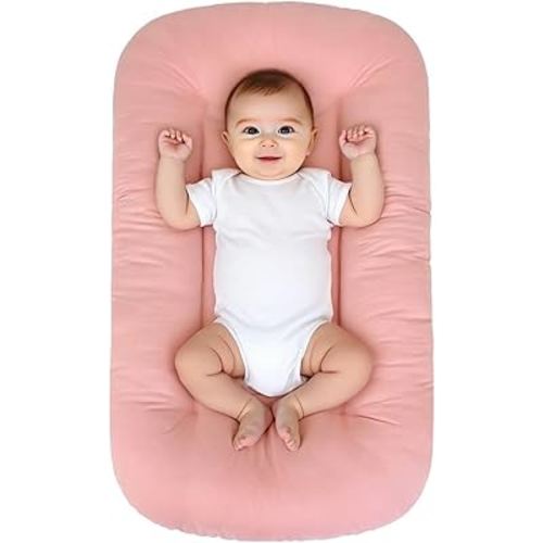 Baby Lounger for Infants Babies 0-24 Months, Bionic Organic Lounger, Soft Cotton Breathable Infant Floor Seats & Loungers for Newborn Baby Shower Gifts (Pink)