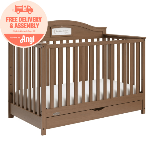 Graco Story 5-in-1 Convertible Baby Crib with Drawer and Reversible Headboard, Hazelnut