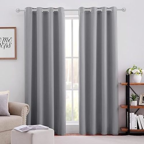 HOMEIDEAS Blackout Curtains for Bedroom 52 X 84 Inch Long 2 Panels Set Light Grey/Gray Room Darkening Curtains/Drapes, Soundproof Thermal Grommet Window Curtains for Living Room