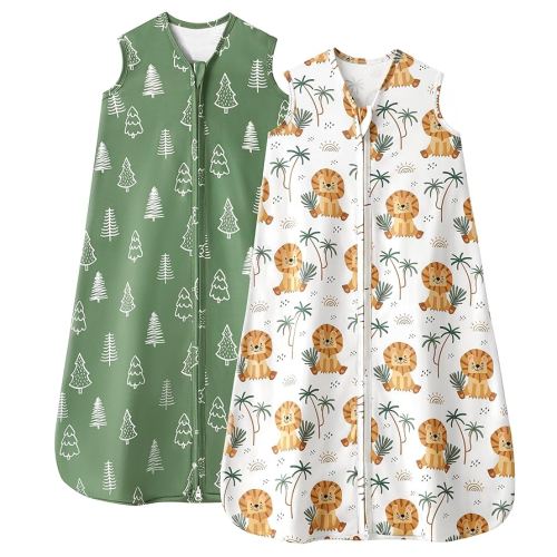 Baby Sleep Sack 6-12 Months, 0.5 TOG Wearable Blanket for Baby Boy and Girl, 2-Way Zipper Newborn and Infant Sleeping Bag 2 Pack, Lightweight Sleep Sacks Green Lion（Medium）