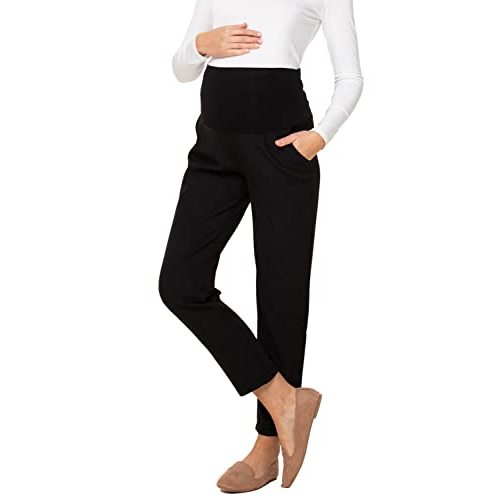 LaClef Women's Over The Belly Relaxed Fit Maternity Pants