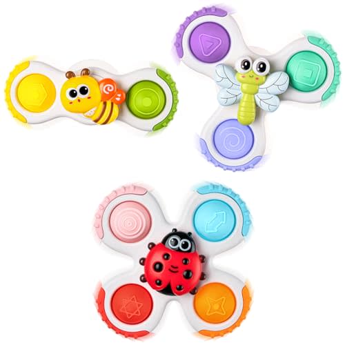 ALASOU 3PCS Pop Suction Cup Spinner Toys for 1 Year Old Boy Girl|Novelty Spinning Tops Toddler Toys Age 1-2|Sensory Baby Bath Toy for Toddlers 1-3|12 18 Months Boy Birthday Gift for Infant