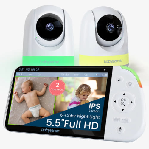 Babysense Max View PRO: Full HD Video Baby Monitor with 2 HD Cameras, Split Screen, Non Wifi, Night Light & Sound Machine