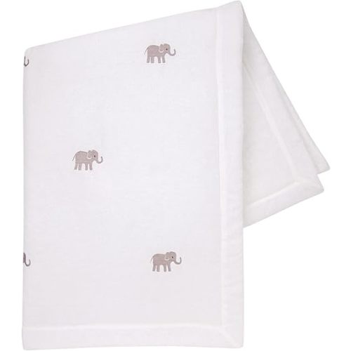 Lambs & Ivy Signature Elephant Creamy White Linen Embroidered Baby Crib Quilt