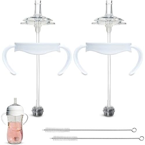Straw Cup Conversion Kit for Philips Avent Natural Baby Bottles 2-Count, Food Grade Silicone Straw Nipples, Silicone Weighted Straw, Bottle Handles, Cleaning Brush, BPA-Free, 6+ Months (Straw Top)