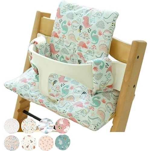 Waterproof & Compatible Stokke Tripp Trapp Cushion Set - Easy to Clean - Made in Korea - 100% Cotton Stokke Tripp Trapp High Chair Cushion Set (Dino Friends)