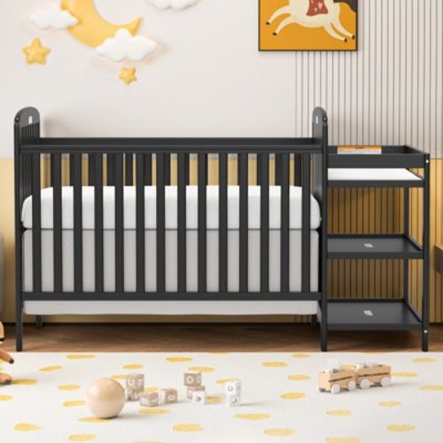 SESSLIFE 3-In-1 Convertible Crib, Baby Bed, Converts from Baby Crib to Toddler Bed, Fits Standard Full-Size Crib Mattress ,Easy to Assemble(Black)