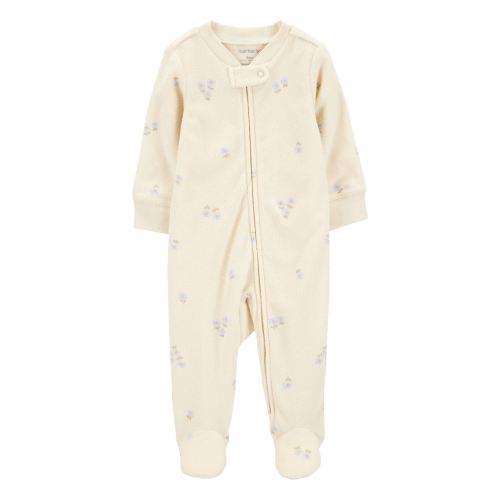 Baby Floral Print 2-Way Zip Terry Sleep & Play Pajamas - Ivory - Carter's | Carter's