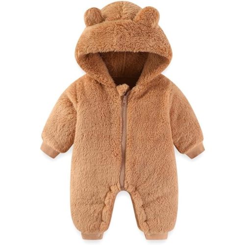 UVIPC Baby Newborn Bear Outfit Fleece Snowsuit Winter Clothes Hooded Jumpsuit Romper for Baby boy girl