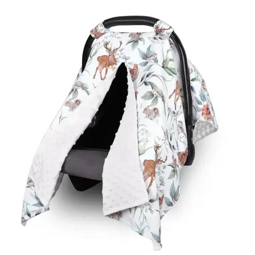 TANOFAR Baby Carseat Canopy, Peekaboo Opening Car Seat Canopy for Babies, Soft and Breathable Infant Carrier Canopy, Multi-use Baby Carrier, Stroller, Nursing Cover, Minky Blanket, Animal Leaf