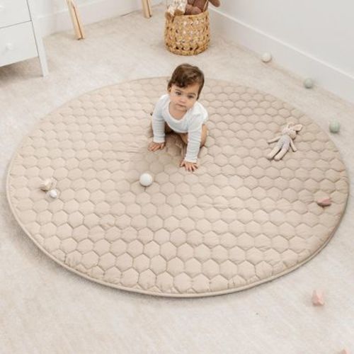 Premium Play Mat - Soft and Comfortable Kids & Toddler Play Mat with Non-Slip Bottom By Comfy Cubs - Sand, Round 60"