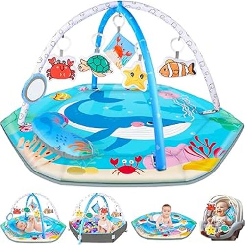 Baby Gyms Play Mats, 8-in-1 Tummy Time Mat & Ball Pit, Baby Play Mats for Floor, Baby Play Gym Floor Play Mat, Baby Activity Gym Mat, Infant Play Mats for Babies and Toddlers 0-3-6-12 Months (Blue)