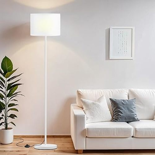 Ambimall 60'' Modern Floor Lamp with Shade, Tall Lamps for Living Room, Bedroom, Office, Dining Room, White Shade with White Pole(Without Bulb)