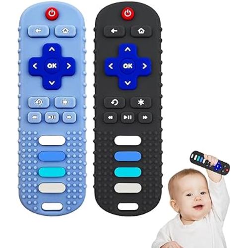 YAPROM 2Pcs Silicone Teething Toys, TV Remote Teether Toys for Baby Remote Teething Toys, Silicone Toy Remote for Infant&Toddler Boys Girls BPA Free/Refrigerator Safe