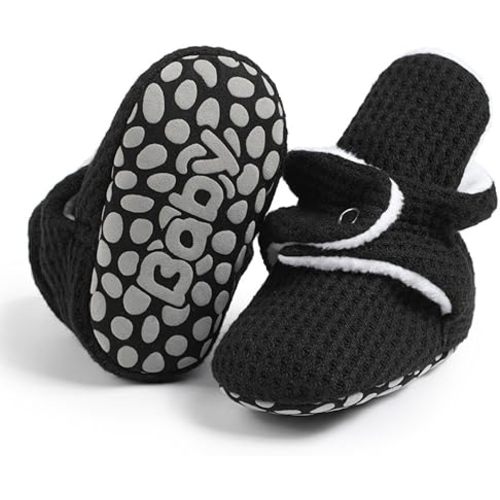 Sawimlgy Newborn Infant Baby Girl Boy Cotton Booties Stay On Sock Slippers Soft Bedroom Shoes Non-Skid Ankle Boots With Grippers Toddler Crib Warm Shoe First Walker Birthday Shower