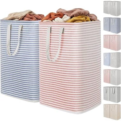 Lifewit 2 Pack Laundry Basket 80L Each, Collapsible Clothes Hamper with Reinforced Handles, Freestanding Waterproof Design for Bedroom and Laundry Room, Pink&Blue 160L Total