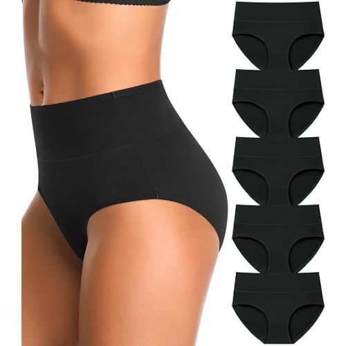 High Waisted Womens Underwear Cotton Tummy Control Postpartum Full Coverage Panties Stretch Briefs Black