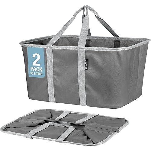 CleverMade Collapsible Laundry Tote - Charcoal Gray 2-Pack 50L - Foldable Storage Organization Container for Clothes Laundry Room Storage Solution