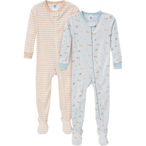 Gerber Baby Gender Neutral Long Sleeve Snug-Fitting Footed Pajamas, 2 Pack, Farm, 3-6 Months