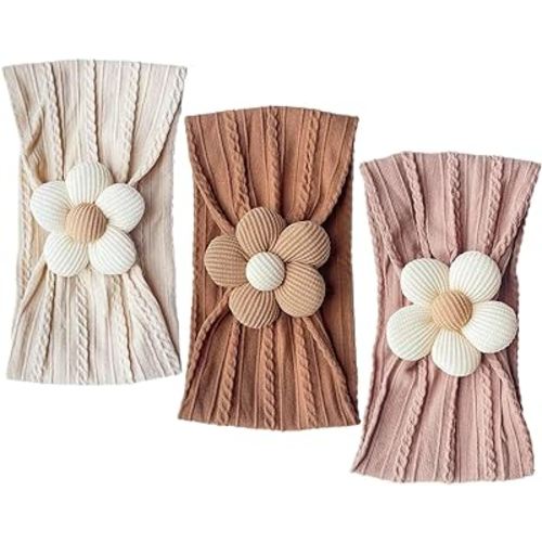 Nirvany 3 Pcs Baby Flower Headband, Nylon Baby Girl Headbands Soft Hairbands Baby Girl Accessories for Newborn Infant Toddler