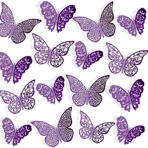 Bememo 72 Pieces 3D Butterfly Wall Decals Sticker Decal Wall Decor Art Decorative Sticker 3 Sizes for Room Offices Bedroom Bathroom Living Room Decor(Purple)
