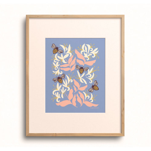 Bees & Honeysuckle Art Print
