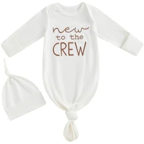 Newborn Boy Girl Coming Home Outfit Baby Infant Sleeper Gown Nightgown Outfits Cute Fall Winter Pajamas and Hat