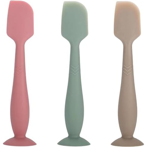 Baby Diaper Cream Spatula Applicator 3 Pack Soft Silicone Butt paste Spatula Diaper Cream Applicator with Suction Cup Base (Red Green Khaki)