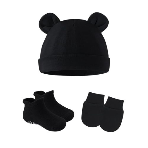 Cotton Ears Baby Hats Mittens with Socks Set Unisex, No Scratch Mittens and Beanie Cap for Infant Toddler Newborn